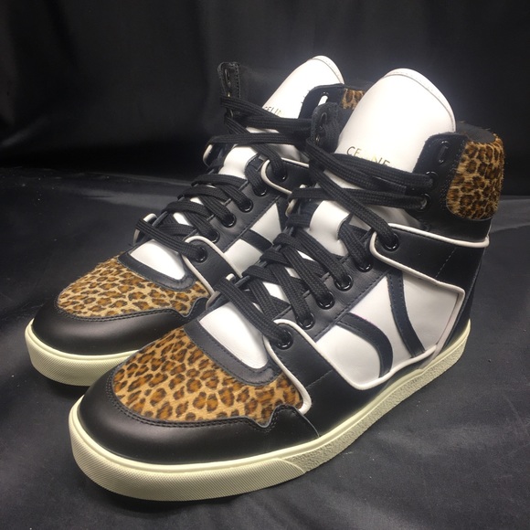 Leather Animal Print High Top Sneakers - Picture 1 of 12